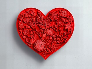 Red heart with flowers and leaves