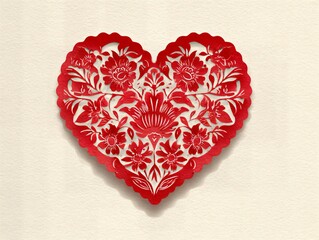 Red heart with flowers and leaves