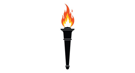 A striking illustration depicts a black torch with a vibrant detailed flame rising upwards against a white background © nhpvect02