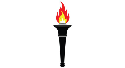 A striking graphic illustration depicts a black torch with a vibrant flickering flame against a white background © nhpvect02