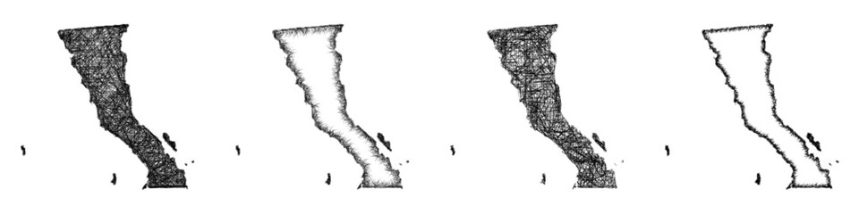 Fototapeta premium Sketch Baja California outline map design set