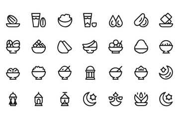 Fototapeta premium Ramadan food iftar suhoor eid icons line style, traditional islamic meal, holiday dishes