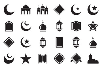Islamic symbols collection mosque star lantern abstract shapes crescent moon religious icons