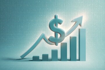 Stylized illustration of an upward dollar-sign arrow over a rising bar chart
