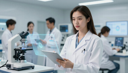 Female Medical Researcher Utilizing AI for Diagnostic Breakthroughs