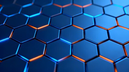 Fototapeta premium Abstract blue hexagonal pattern with glowing orange and cyan edges