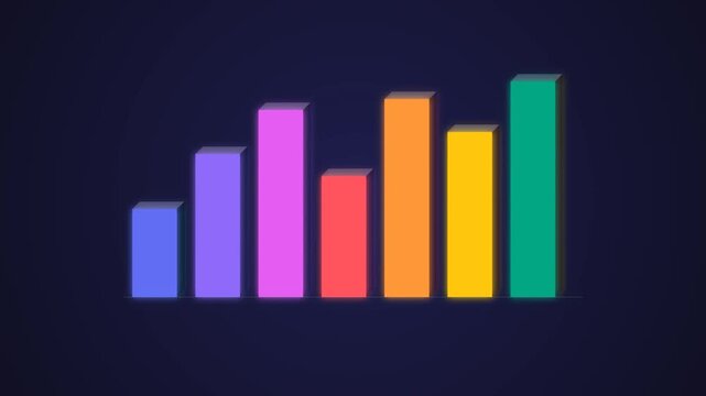 Colorful bar chart graphic representing growth and progress, symbolizing data analysis and financial success on a dark background