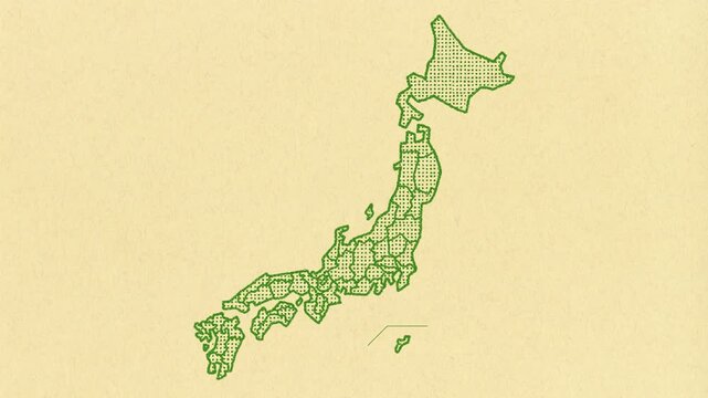 Cute Japan map with hand drawn lines and loop animation