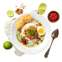 Bowl of Soto Ayam with Rice and Egg