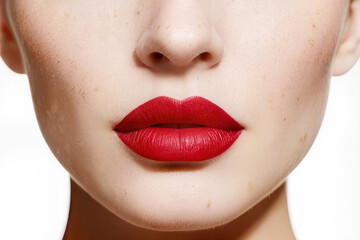 Fototapeta premium Bold red lipstick on delicate lips