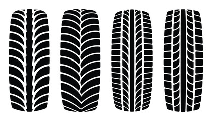 Four Different Tire Tread Patterns on White Background