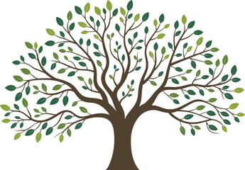 Fototapeta premium Symmetrical tree illustration, vibrant green leaves design, nature icon artwork, decorative plant symbol, environmental graphic element, stylized botanical art collection