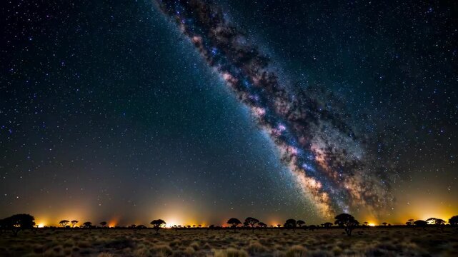 Grassland night sky, Milky Way starry sky landscape, wilderness under the bright stars