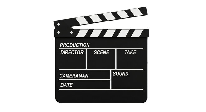 movie clapper board, film slate on white background