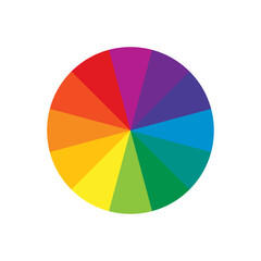 Twelve-part circular color wheel displaying a full spectrum of primary, secondary, and tertiary hues on a white background © Hasan_Sumon