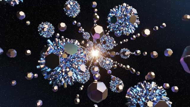 Animated 3D hexagon floating shapes, pulsing light background animation