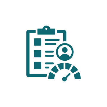 Clipboard with checklist and speedometer gauge icon isolated on transparent background