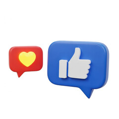 Two social media icons with a thumbs up and a heart on a transparent background