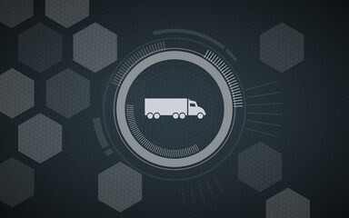 Obraz premium Logistics and Transportation Header with Semi Truck Icon for Cargo Delivery Global Supply Chain and Freight Shipping on Digital Hexagonal Background