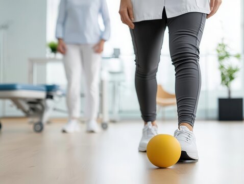 Functional reach test being conducted by physiotherapist, balance assessment in rehab