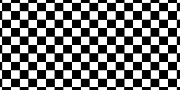 Black and white checkered pattern. Floor in perspective with checkerboard texture. Black and white checkered pattern, Checkerboard seamless pattern. 