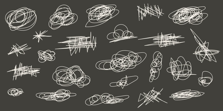 Messy pen scratch scribble marks set on blackboard style