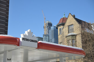 Fototapeta premium logo sign at Petro-Canada, a gas station chain, located here at 505 Jarvis St (at Wellesley St), Toronto