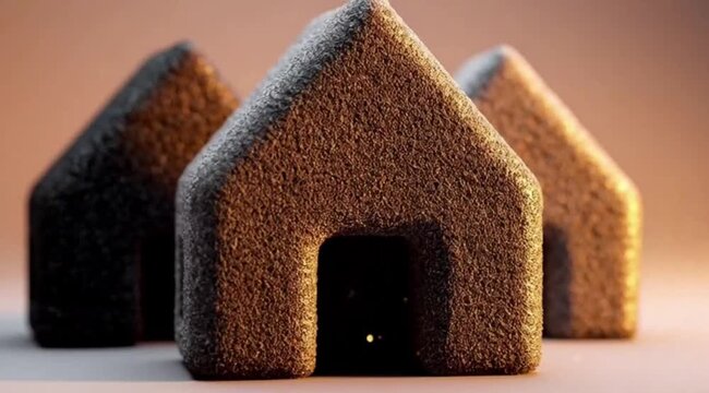 Casas 3D Conceito Imobili&aacute;rio Representando Venda e Conquista da Casa Pr&oacute;pria