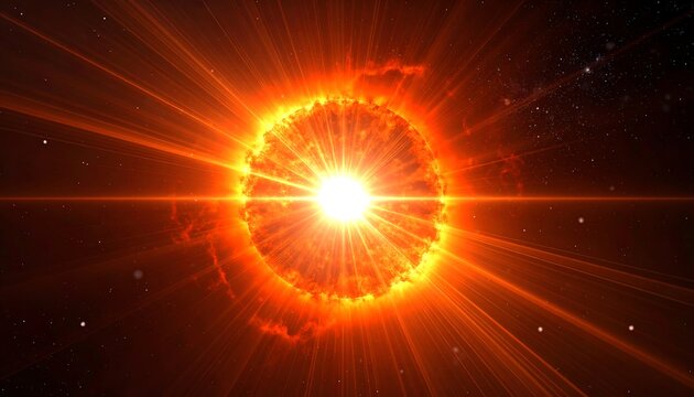 Orange-red plasma supernova with radiating streaks and subtle star dust in deep space, cinematic glow