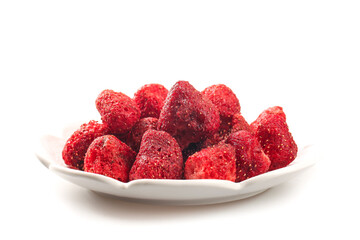Freeze-Dried Strawberries on White Plate - Healthy Snack Food