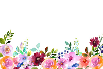 Flower watercolor frame for wedding, birthday, card, background, invitation, wallpaper, sticker, decoration etc.
