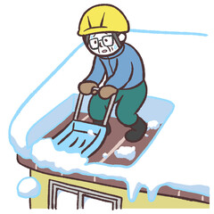 屋根の雪下ろしをするシニア男性のイラスト