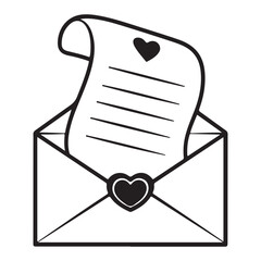 Love letter in envelope with heart symbol silhouette