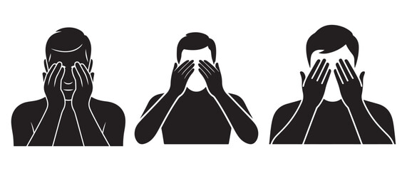 Three men covering eyes silhouette