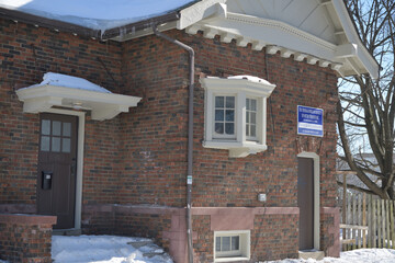 Fototapeta premium historic comfort station and site of Thessalonikeans Society of Metro Toronto Inc cultural association located at 55 Danforth Av