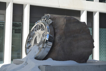Fototapeta premium installation art by Ryan Gander called The Cat, the Clock and the Rock, at 234 Simcoe St, Toronto