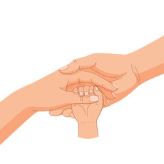 Simple Flat Design Illustration of Parent Holding Baby Hand Representing Family Love
