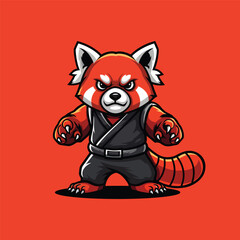 Cartoon Illustration of Angry Red Panda Wearing Karate Gi Character Design