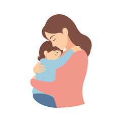Simple Flat Illustration of Mother Hugging Child in Embrace Moment