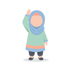 Simple Flat Illustration Little Girl Wearing Hijab Waving Hand Character