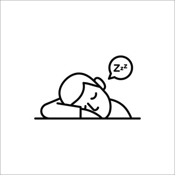 Simple line art icon of a person sleeping or napping on a desk