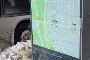 Naklejka premium map orientation sign facing north Broadview Av and Danforth Av, Toronto