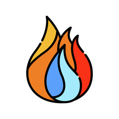 fire on water color line icon.