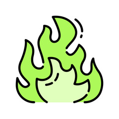green fire color line icon.