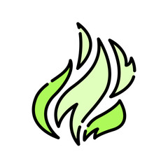 green fire color line icon.