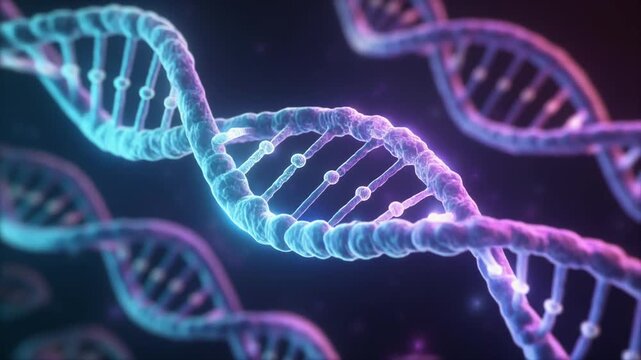 Extreme Macro Close-Up of Glowing DNA Double Helix Structure Rotating Slowly