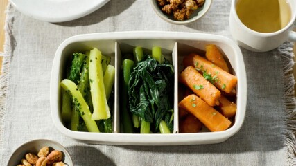 Vegetable Bento Box Meal Prep With Spinach and Carrots