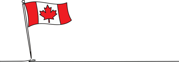 Fototapeta premium Abstract Monoline Illustration Canadian Maple Leaf and Flagpole