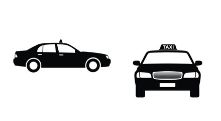 Naklejka premium Two black taxi car images side and front views silhouette