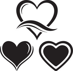 Collection of various black heart icons on white background